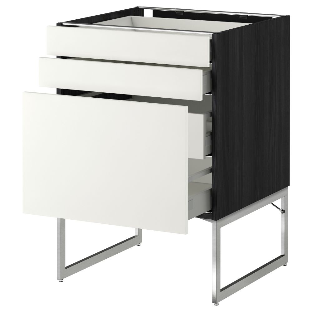 Напольный шкаф 3 фронтальных панели, 2 нижних, 2 средних ящика МЕТОД / МАКСИМЕРА, черный, Хэггеби белый - схема-чертеж с размерами