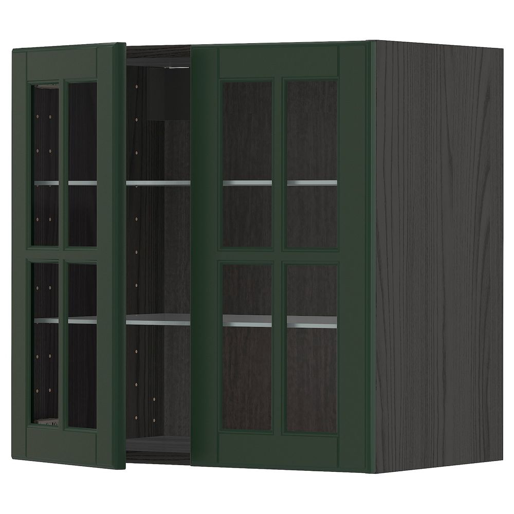 Навесной шкаф с полками, 2 стекло дв, черный/Будбин темно-зеленый 60x60 см IKEA МЕТОД 493.132.31 - схема-чертеж с размерами