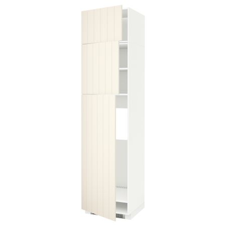 Высокий шкаф для холодильника, 3 дверцы МЕТОД, белый, Хитарп белый с оттенком (60x60x240 см)