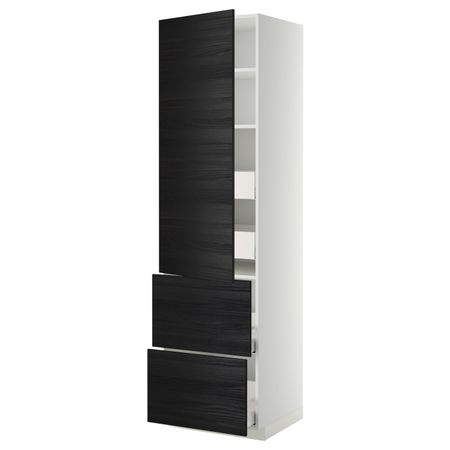 Высокий шкаф + полки/4ящ/двр/2фасада, белый, Тингсрид черный 60x60x220 см IKEA МЕТОД / МАКСИМЕРА 193.432.82