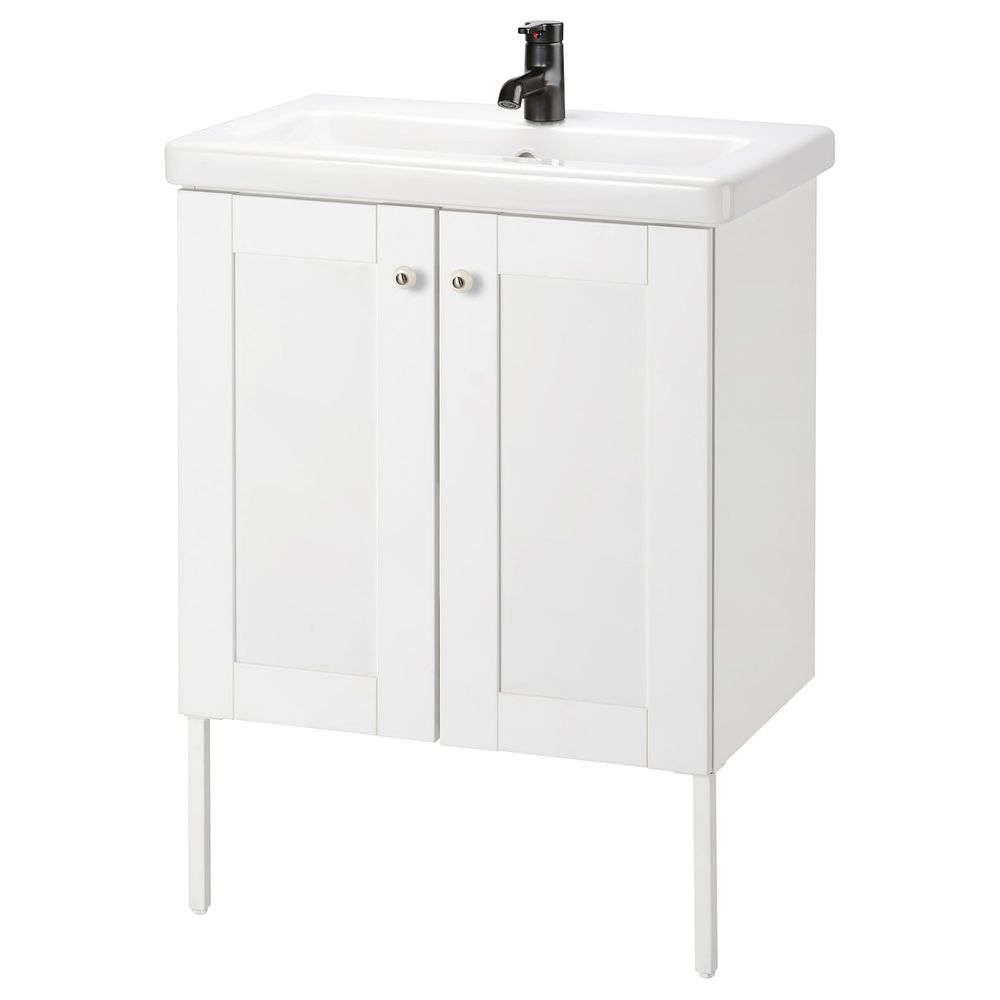 Шкаф под раковину с 2 дверец, Йельсен белый/Сальен смеситель 64x43x88 см IKEA FISKÅN ФИСКОН / TVÄLLEN ТВЭЛЛЕН 494.304.33 - фото 1