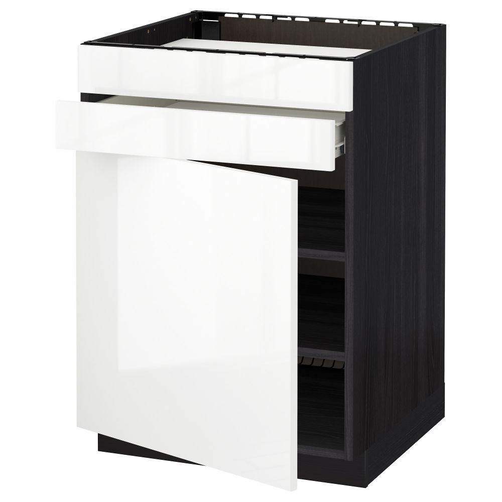 Напольный шкаф для варочной панели, доводчик, 2 фасада, 1 ящик МЕТОД / ФОРВАРА, черный, Рингульт белый (60x60 см) - схема-чертеж с размерами