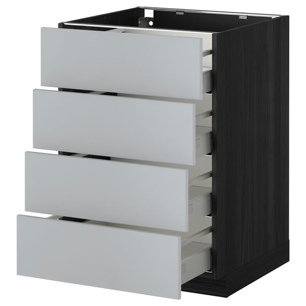 Напольный шкаф 4 фронтальных панели, 4 ящика МЕТОД / МАКСИМЕРА, черный, Веддинге серый - схема-чертеж с размерами