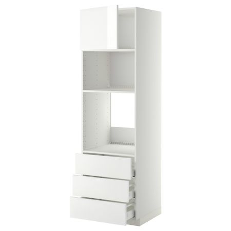 Высокий шкаф для духовки/СВЧ дверца, 3 ящика МЕТОД / МАКСИМЕРА, белый, Рингульт белый