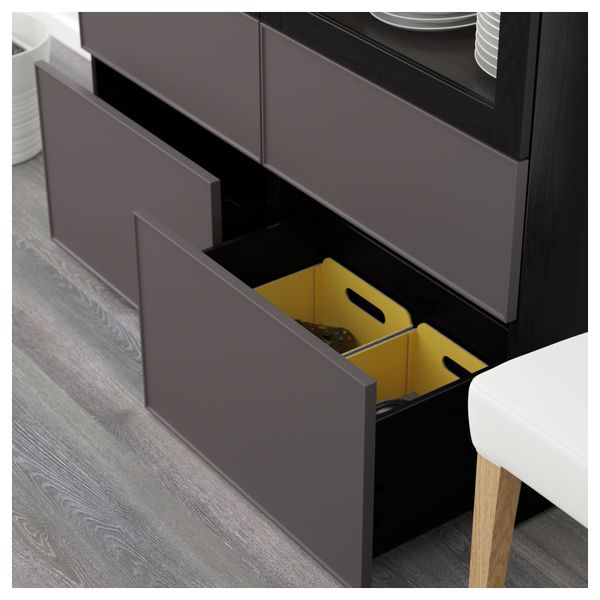 Комбинация для хранения со стеклянными дверцами БЕСТО, черно-коричневый Грундсвикен, темно-серый прозрачное стекло (120x40x192 - схема-чертеж с размерами