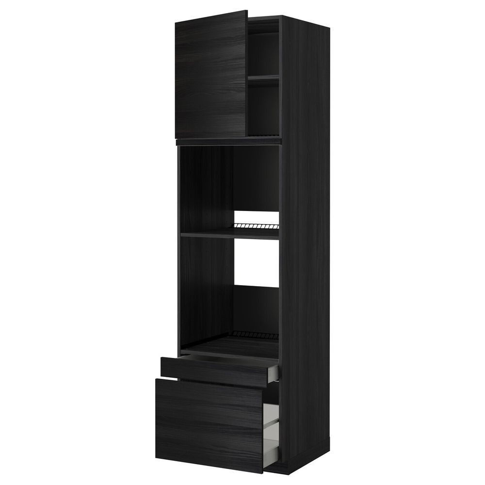 Высокий шкаф для духовки комбинированный, духовка + дверца/2ящ, черный, Тингсрид черный 60x60x220 см IKEA МЕТОД / МАКСИМЕРА - фото 1