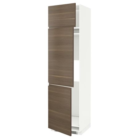 Высокий шкаф для холодильника или морозильника, с 3 дверями, белый/Воксторп грецкий орех 60x60x220 см IKEA METOD МЕТОД