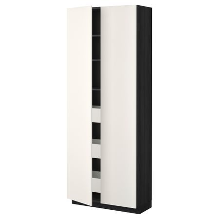 Высокий шкаф с ящиками, 2 дверцы МЕТОД / МАКСИМЕРА, черный, Веддинге белый (80x37x200 см)