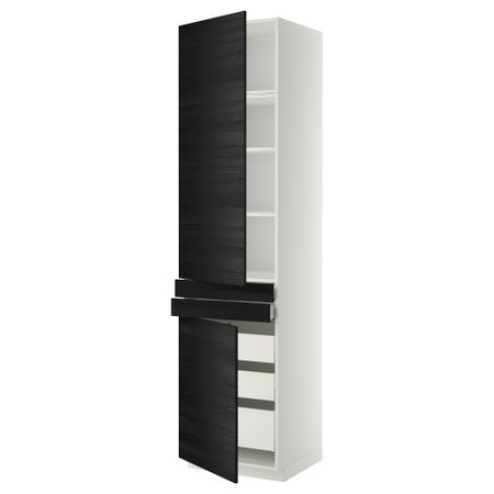 Высокий шкаф + полки, 5 ящиков, 2 дверцы, 2 фронтальных МЕТОД / МАКСИМЕРА, белый, Тингсрид черный