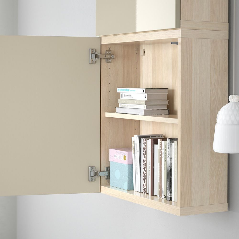 Навесной шкаф с 2 дверями, под беленый дуб/Сельсвикен глянцевый, бежевый 60x22x128 см IKEA BESTÅ БЕСТО 092.489.35 - фото 1