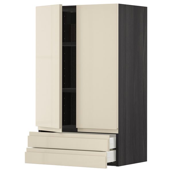 Навесной шкаф/2дверцы/2ящика, черный, Воксторп глянцевый светло-бежевый 60x100 см IKEA МЕТОД 493.027.94 - схема-чертеж с размерами