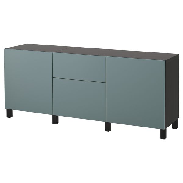 Комбинация для хранения с ящиками БЕСТО, черно-коричневый, Вальвикен серо-бирюзовый (180x40x74 см) - фото 1