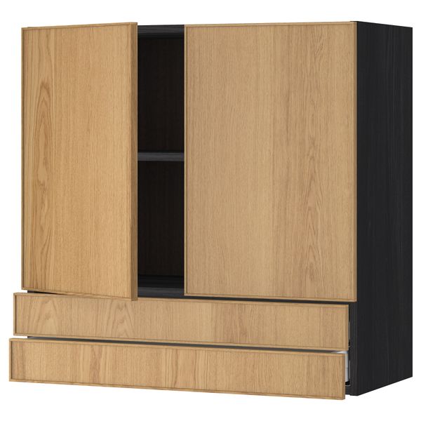 Навесной шкаф, 2 дверцы, 2 ящика МЕТОД / МАКСИМЕРА, черный, Экестад дуб - схема-чертеж с размерами