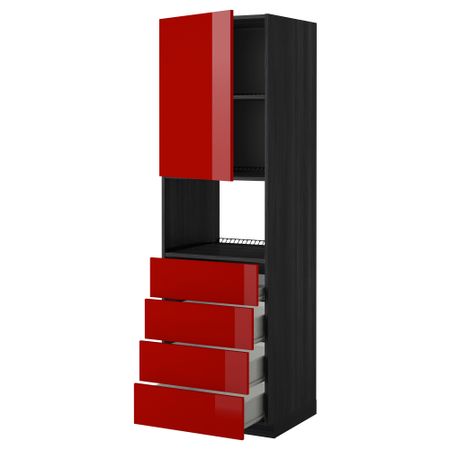 Высокий шкаф для духовки, дверца, 4 ящика МЕТОД / ФОРВАРА, черный, Рингульт красный