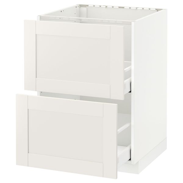 Напольный шкаф под мойку + 2 фронтальных панели, 2 ящ, белый/Сэведаль белый 60x60 см IKEA METOD МЕТОД / MAXIMERA МАКСИМЕРА - фото 1
