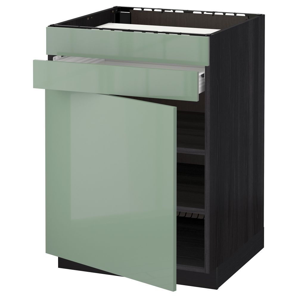 Напольный шкаф для варочной панели, доводчик, 2 фасада, 1 ящик МЕТОД / ФОРВАРА, черный, Калларп светло-зеленый (60x60 см) - схема-чертеж с размерами
