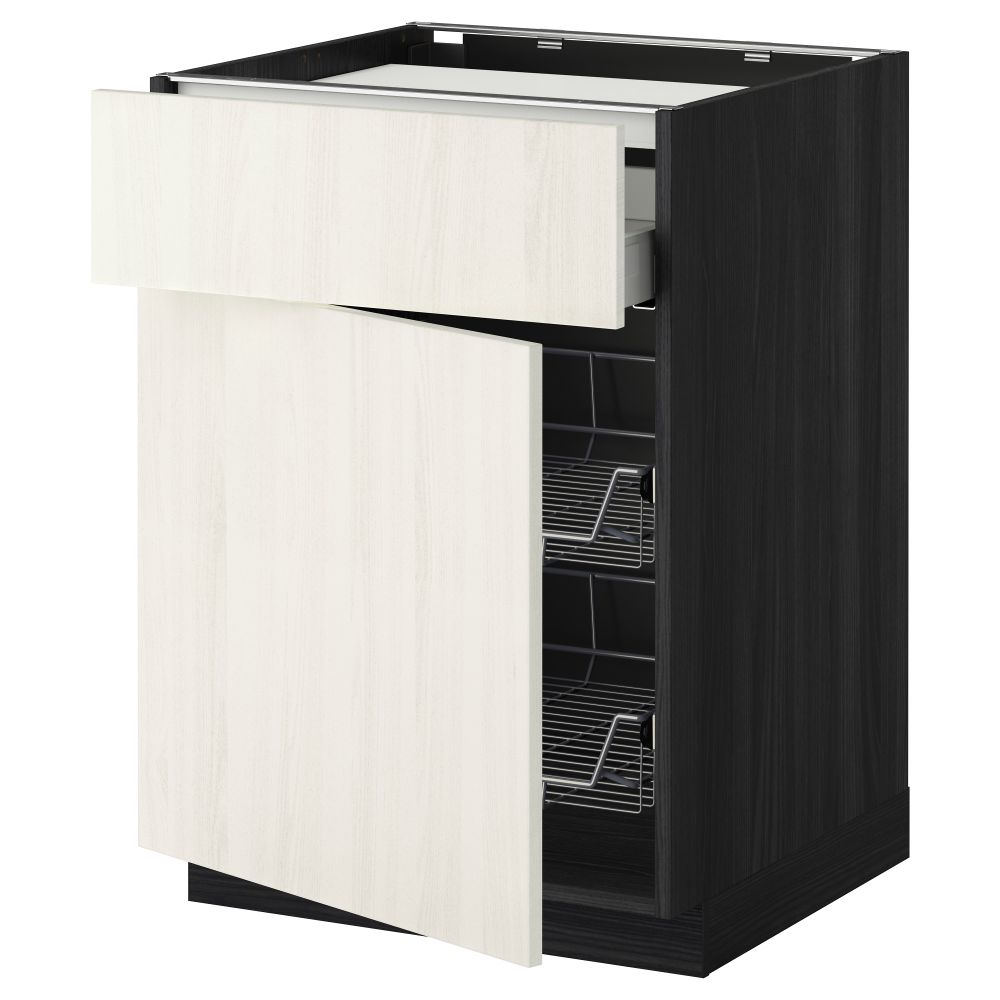 Напольный шкаф для варочной панели, ящик, 2 проволочных корзины МЕТОД / МАКСИМЕРА, черный, Росдаль белый (60x60 см) - схема-чертеж с размерами