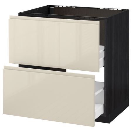 Напольный шкаф под мойку + 2 фронтальных панели, 2 ящ, черный, Воксторп глянцевый светло-бежевый 80x60 см IKEA МЕТОД 492.372.04