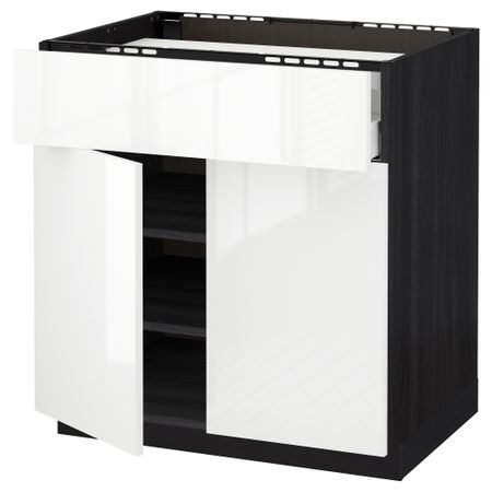 Напольный шкаф для варочной панели, ящик, полка, 2 дверцы МЕТОД / МАКСИМЕРА, черный, Рингульт белый