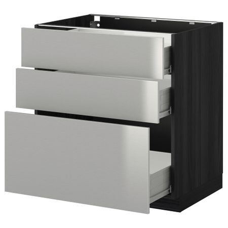 Напольный шкаф с 3 ящиками МЕТОД / ФОРВАРА, черный, Гревста нержавеющ сталь