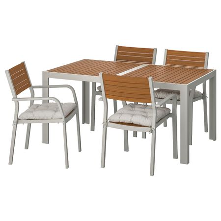 Стол + 4 кресла, для/сада, светло-коричневый/Куддарна серый 156x90 см IKEA SJÄLLAND ШЭЛЛАНД 792.915.10