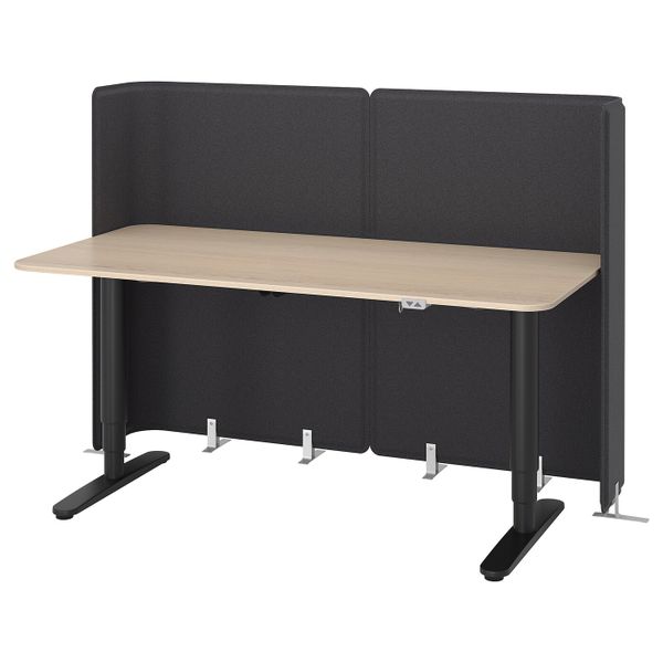 Стол-трансформер для приемной, дубовый шпон, беленый, черный 160x80 120 см IKEA БЕКАНТ 692.882.59 - фото 1