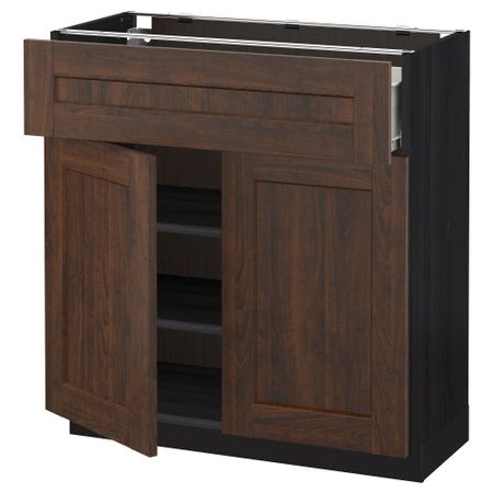 Напольный шкаф + ящик, 2 дверцы МЕТОД / ФОРВАРА, черный, Эдсерум коричневый