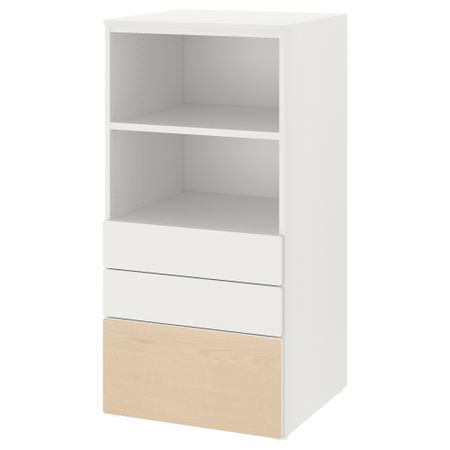 Стеллаж, 60x57x123 см, белый береза, с 3 ящиками IKEA PLATSA ПЛАТСАA ПЛАТСА, SMÅSTAD СМОСТАД 293.879.87