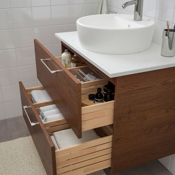 Шкаф п-раковину/столешн45/раковина, под коричневый мореный ясень/под мрамор ДАЛЬШЕР смеситель 82x49x74 см IKEA GODMORGON/TOLKEN - фото 2