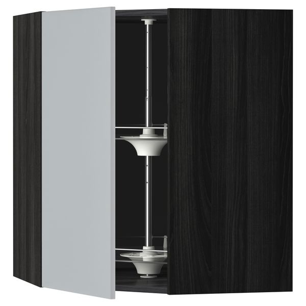 Угловой навесной шкаф с вращающейся секцией МЕТОД, черный, Веддинге серый - схема-чертеж с размерами