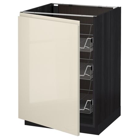 Напольный шкаф с проволочные ящиками, черный, Воксторп глянцевый светло-бежевый 60x60 см IKEA МЕТОД 692.245.64