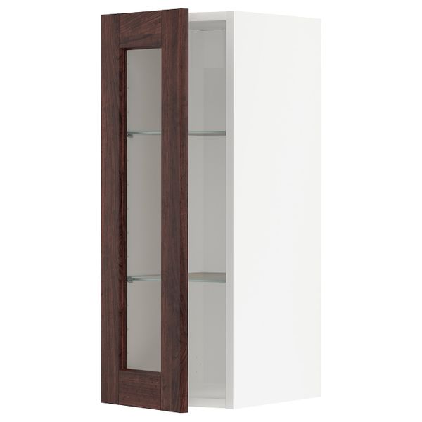 Навесной шкаф с полками, стекляными дв, черный/Эдсерум коричневый 30x80 см IKEA МЕТОД 993.043.14 - схема-чертеж с размерами