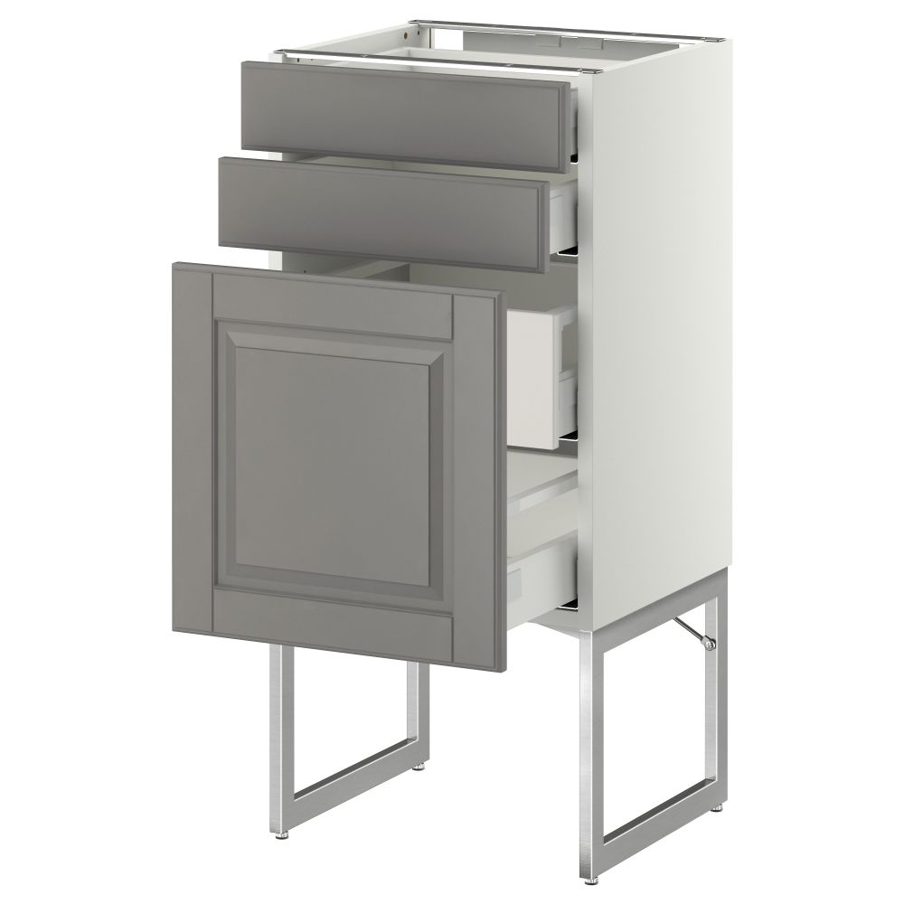 Напольный шкаф 3 фронтальных панели, 2 нижних, 2 средних ящика МЕТОД / МАКСИМЕРА, белый, Будбин серый - схема-чертеж с размерами