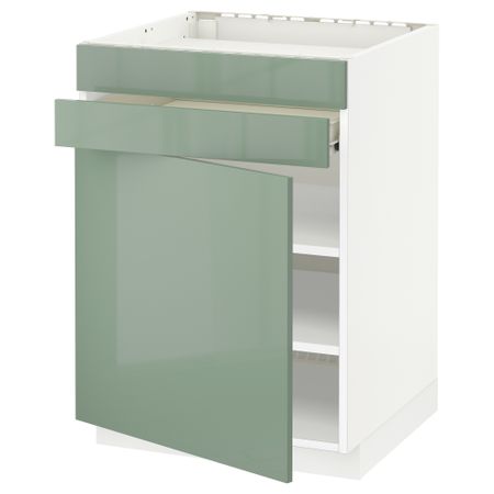 Напольный шкаф для варочной панели, доводчик, 2 фасада, 1 ящик МЕТОД / ФОРВАРА, белый, Калларп светло-зеленый (60x60 см)