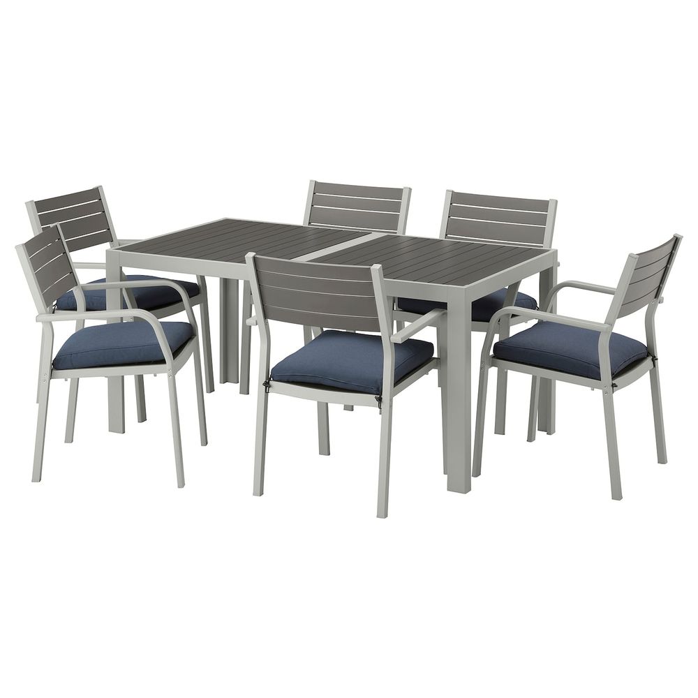 Стол + 6 кресел,д/сада, темно-серый/ФРЁСЁН/ДУВХОЛЬМЕН синий 156x90 см IKEA ШЭЛЛАНД 692.665.54 - фото 1