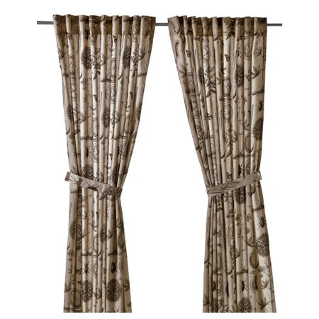 Гардины с прихватом, 1 пара БЛОВИНГЕ, бежевый, темно-коричневый (145x300 см)