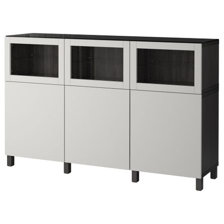 Комбинация для хранения с дверцами БЕСТО, черно-коричневый Лаппвикен, Синдвик светло-серый прозрачное стекло (180x40x112 см)