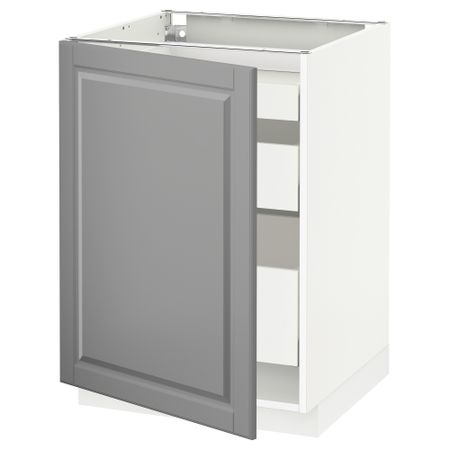 Напольный шкаф с 1 дверцей, 3 ящика МЕТОД / МАКСИМЕРА, белый, Будбин серый