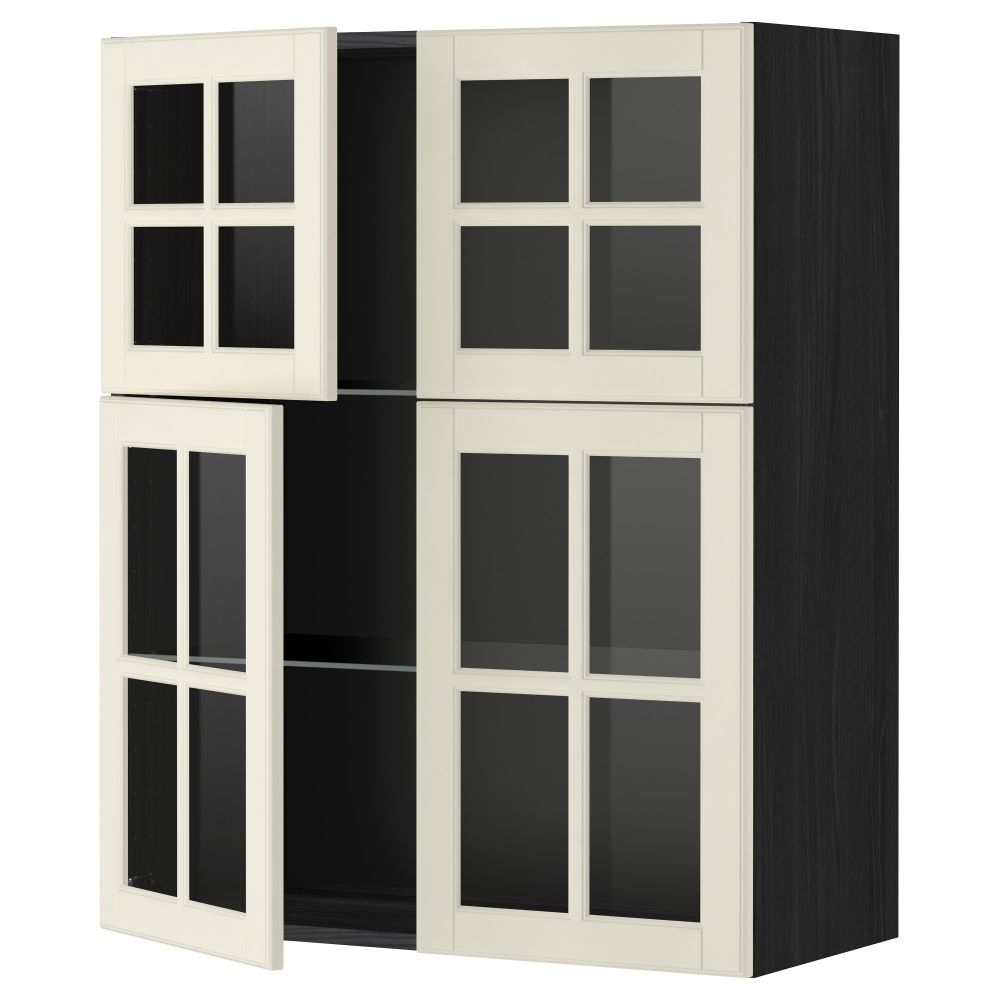 Навесной шкаф с полками, 4 стекло дверцы МЕТОД, черный, Будбин белый с оттенком (80x100 см) - схема-чертеж с размерами