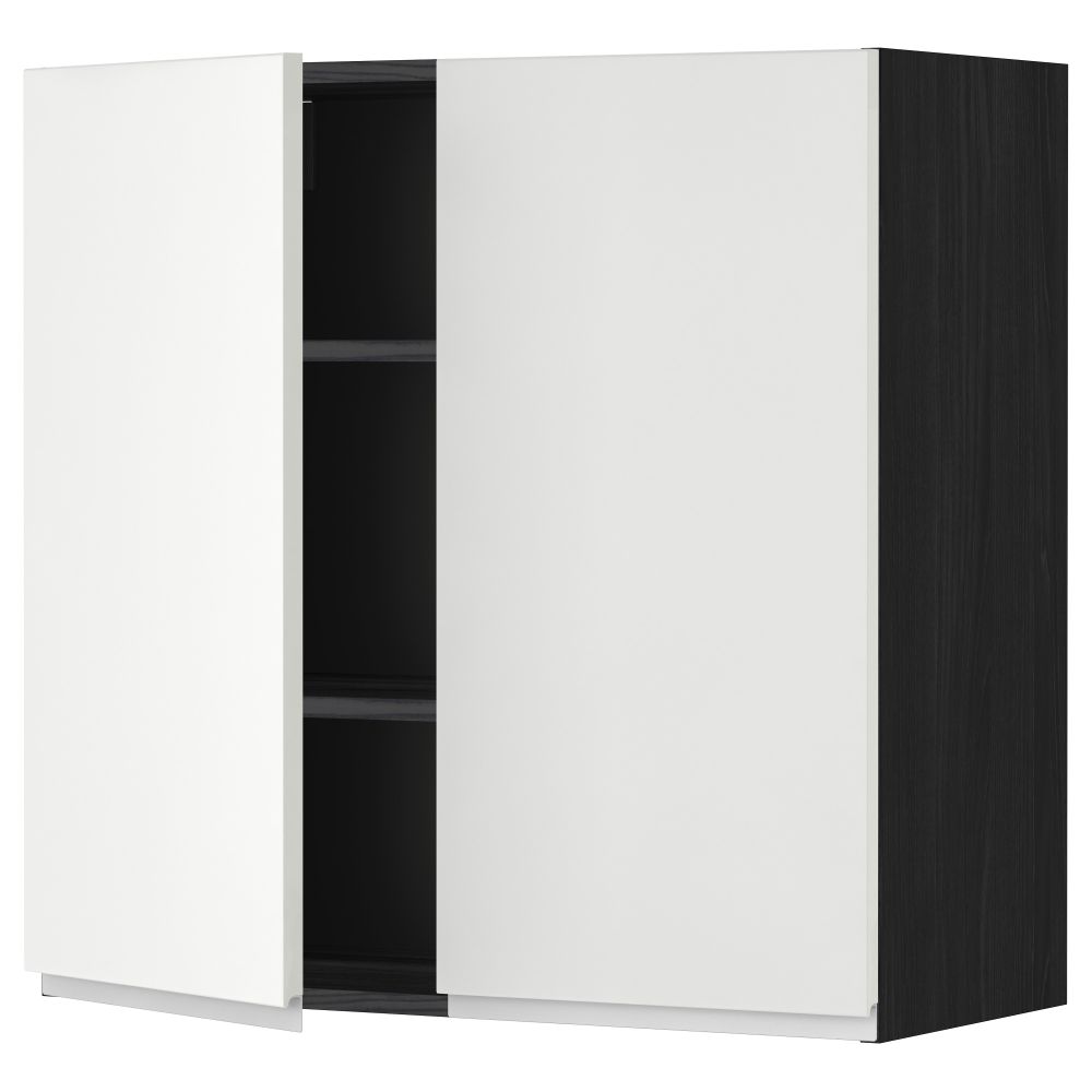 Навесной шкаф с полками, 2 дверцы МЕТОД, черный, Нодста белый - схема-чертеж с размерами