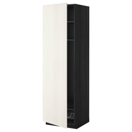 Высокий шкаф с полками, проволочной корзиной МЕТОД, черный, Росдаль белый