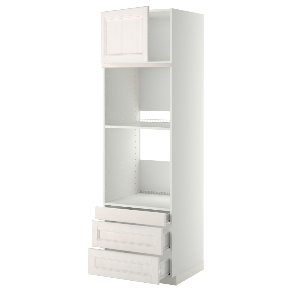 Высокий шкаф для духовки комбинированный, духовка + дверца, 3 ящика МЕТОД / ФОРВАРА, белый, Лаксарби белый - фото 1
