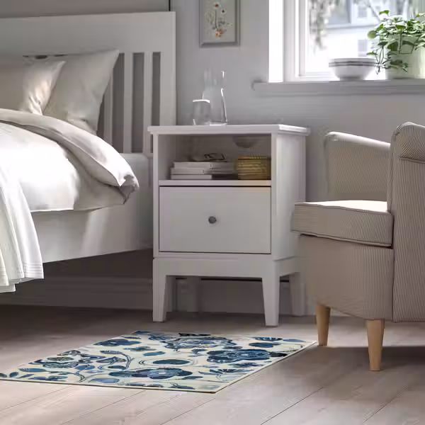 KANTLINJE Ковер, короткий ворс - бежевый синий/цветочный орнамент 60x90 см - фото 2