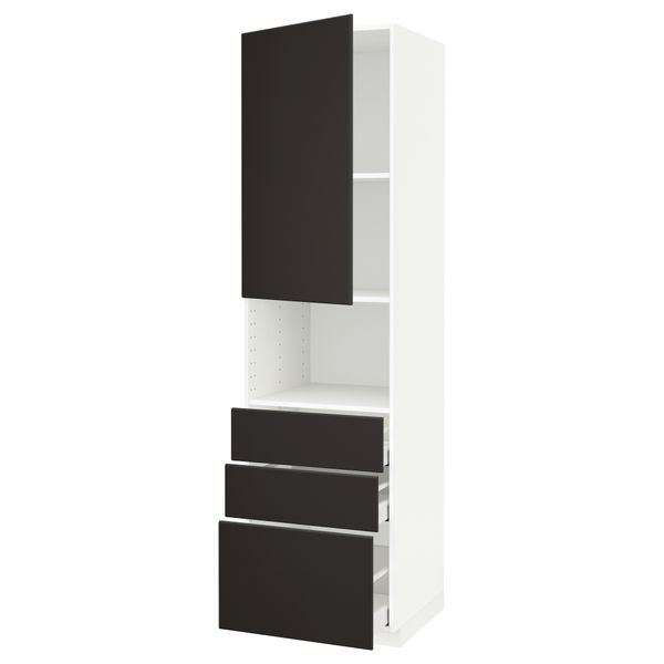 Высокий шкаф для/СВЧ+дверца/3 ящика МЕТОД / МАКСИМЕРА, белый, Кунгсбакка антрацит - схема-чертеж с размерами