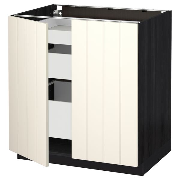 Напольный шкаф с 2 дверцами, 3 ящиками МЕТОД / МАКСИМЕРА, черный, Хитарп белый с оттенком (80x60 см) - схема-чертеж с размерами