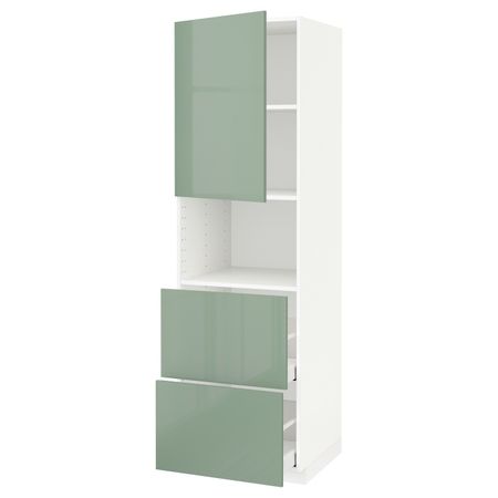Высокий шкаф для СВЧ/дверца/2ящика, белый, Калларп светло-зеленый, 60x60x200 см IKEA МЕТОД / МАКСИМЕРА 492.987.11