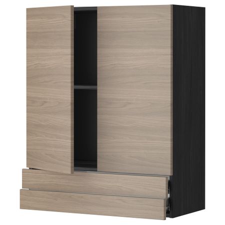 Навесной шкаф, 2 дверцы, 2 ящика МЕТОД / ФОРВАРА, черный, Брокхульт светло-серый