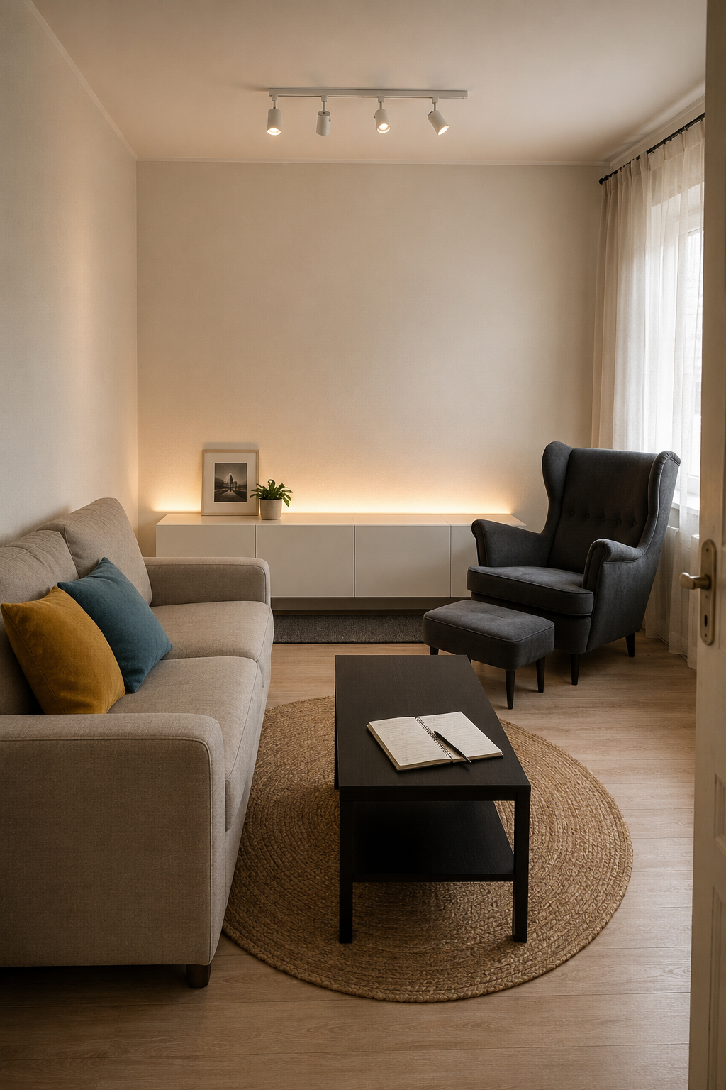 Современная гостиная 20 м² с диваном KIVIK и тумбой BESTÅ после замены советской мебели