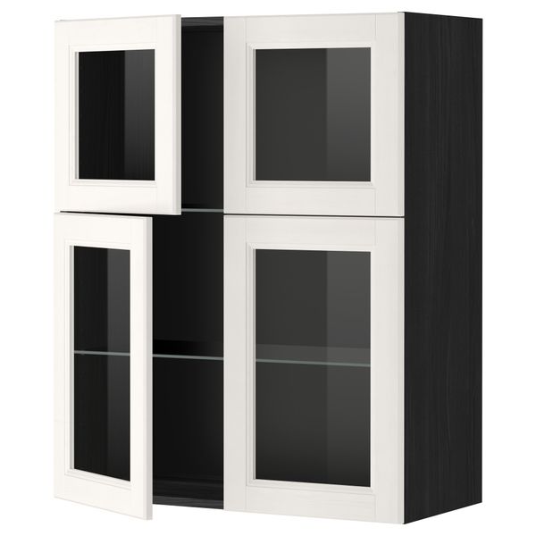 Навесной шкаф с полками, 4 стекло дверцы МЕТОД, черный, Лаксарби белый (80x100 см) - схема-чертеж с размерами