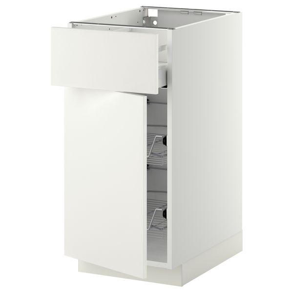 Напольный шкаф с проволочной корзиной, ящиком, дверью МЕТОД / МАКСИМЕРА, белый, Хэггеби белый - схема-чертеж с размерами
